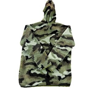 Old Navy Camo Sherpa Hoodie Youth XL 14-16 Half Zip Fleece Hooded Green